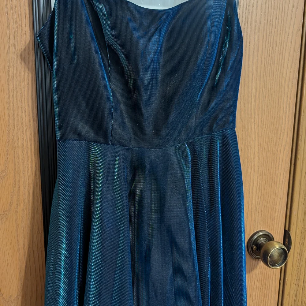 B. Darlin Black and Blue Shimmer Dress With Slit Prom Or MOB - Picture 2 of 11